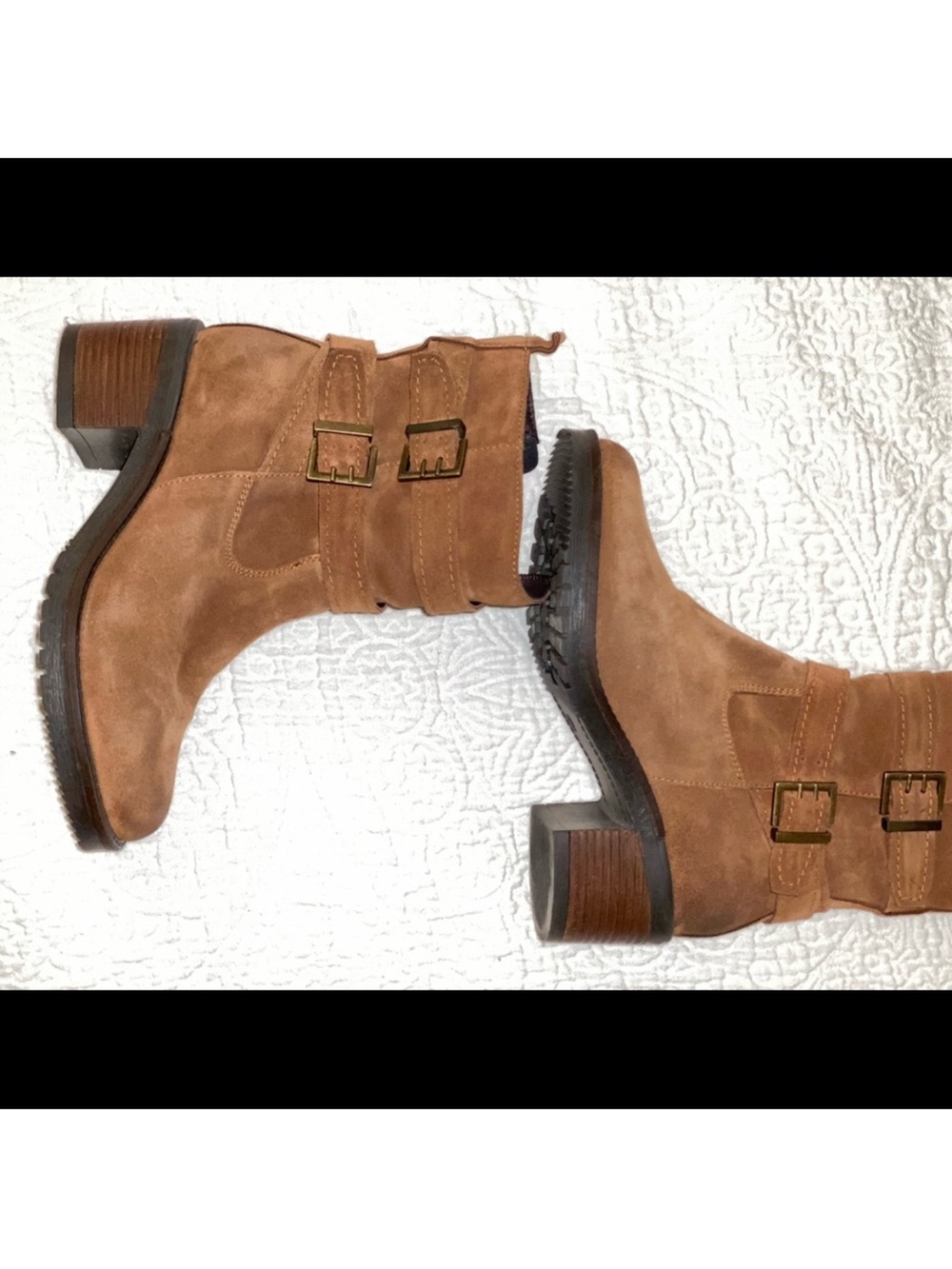 Vintage Foundry Co. Tan Suede Buckle Ankle Boots